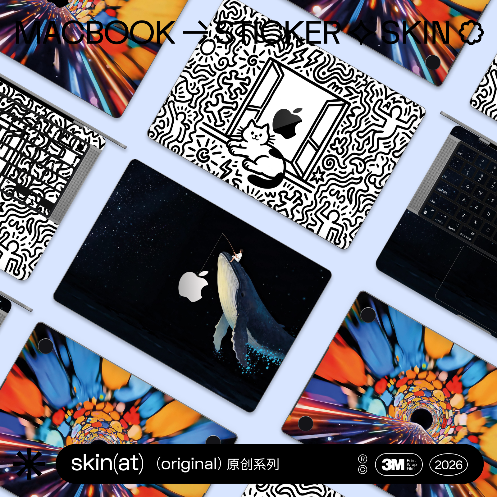 SkinAT 适用于MacBook Pro 14 M5创意贴膜 苹果电脑彩色保护膜 MacBook Air 贴纸 个性贴膜