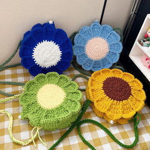 2025新款手工编织包小清新毛线钩织花朵可爱单肩斜挎包成品手机包