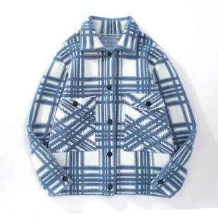 秋季新款水獭绒外套毛衣秋衣格子上衣男装家居服睡衣夹克绒衣