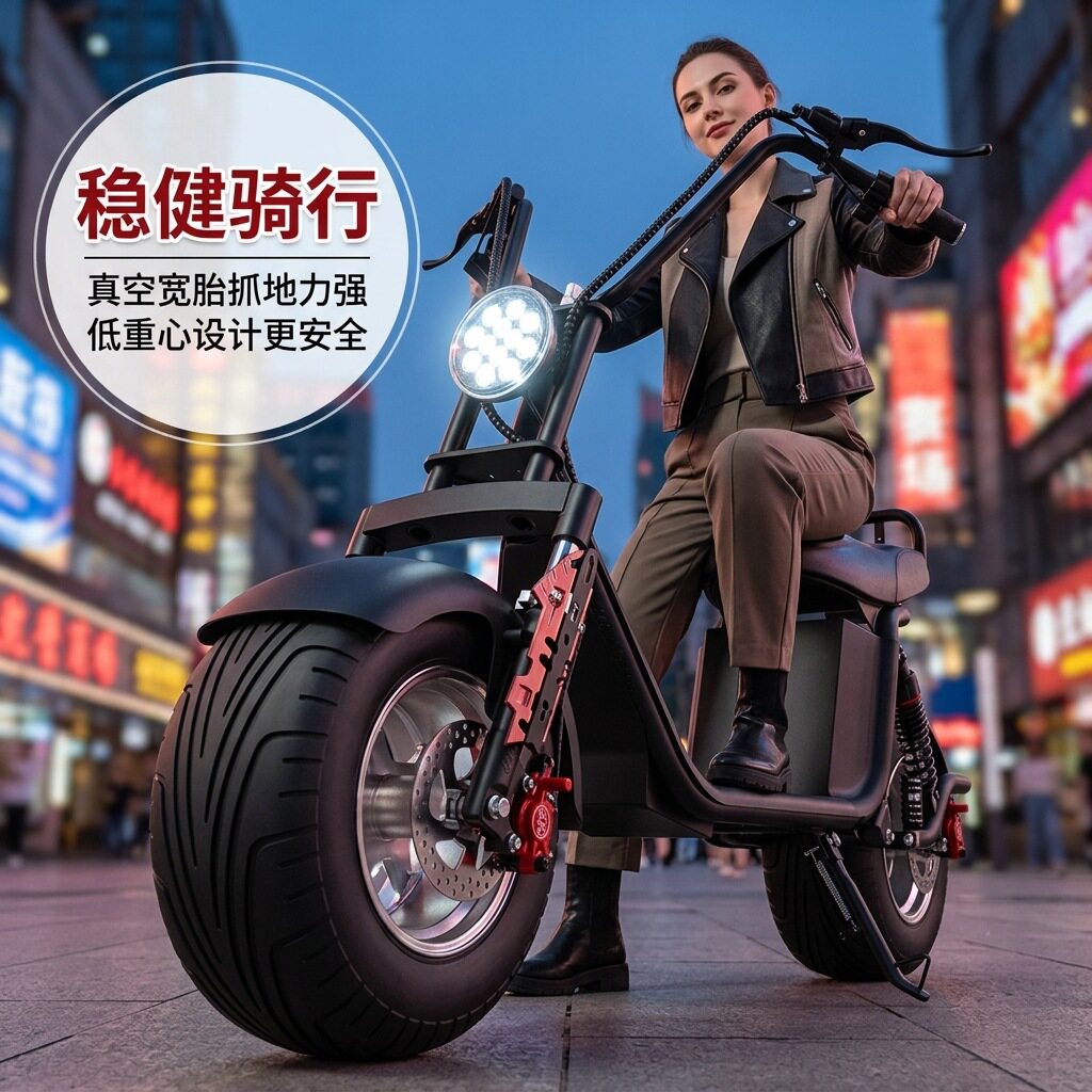 跨境哈雷电动滑板车两轮代步电瓶车双轮大轮胎宽胎踏板骑行车
