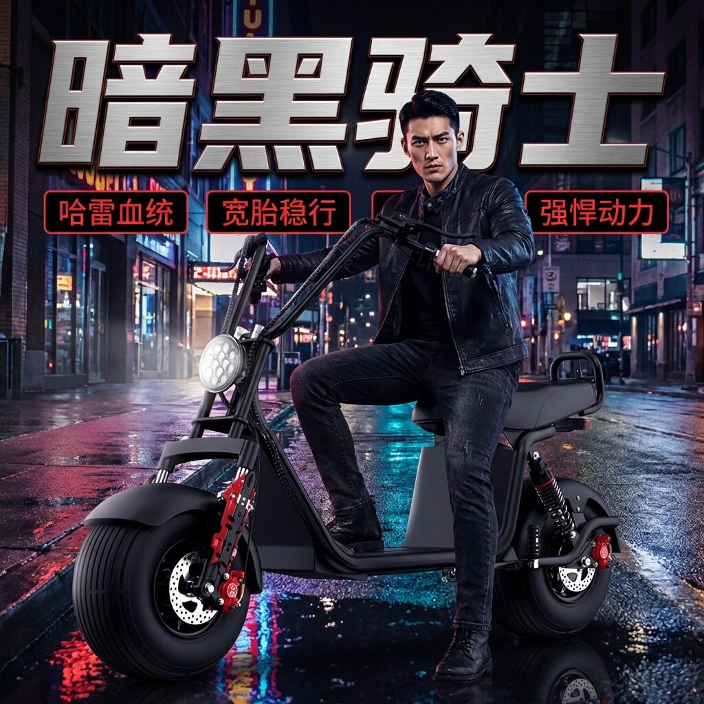 哈雷电动滑板车两轮代步电瓶车双轮大轮胎宽胎踏板骑行车