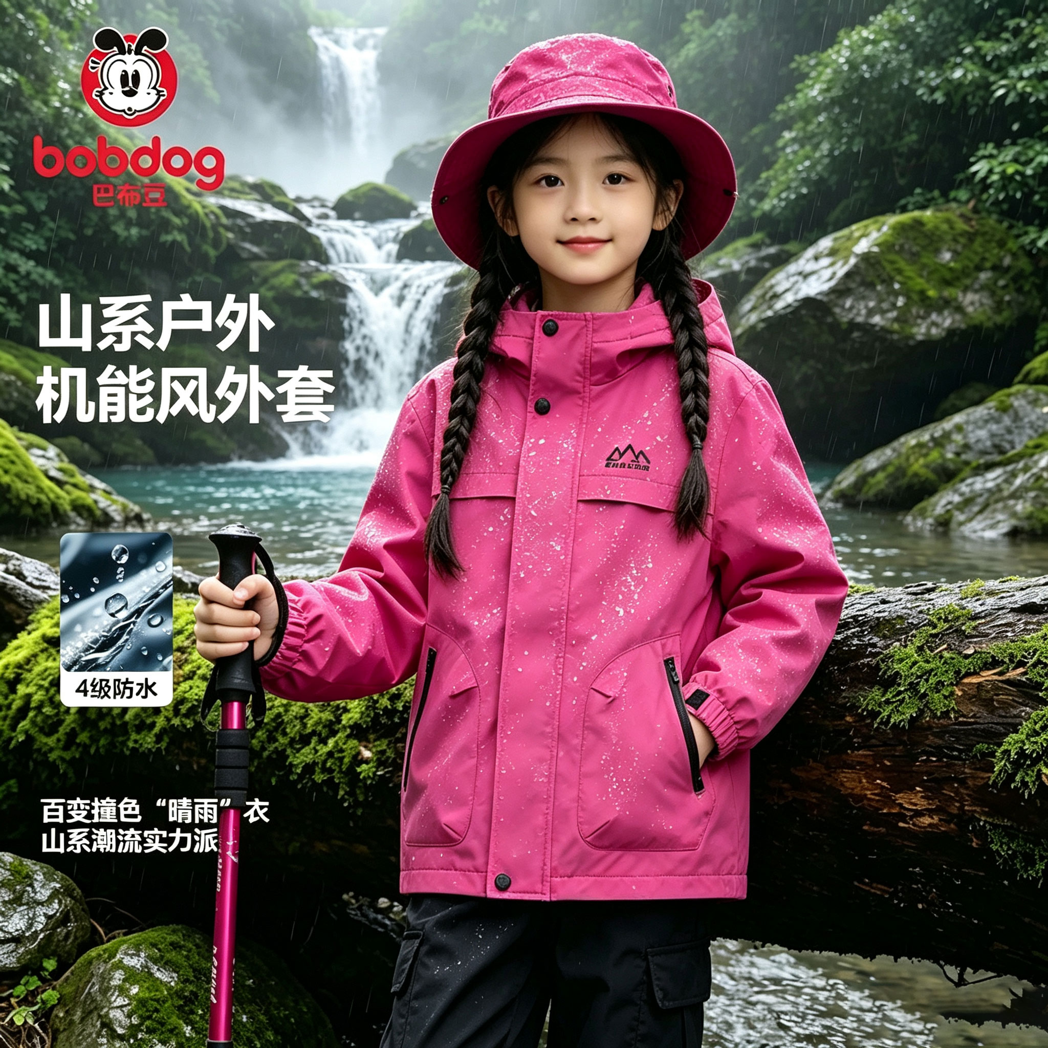 巴布豆儿童冲锋上衣女童外套