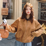 棕色美拉德麂皮绒小个子短款外套女2025秋季新款时尚超酷夹克上衣，女装短外套，2D113