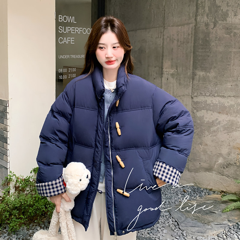 韩系学院风加厚牛角扣羽绒服女冬季新款减龄显瘦保暖90白鸭绒外套图片
