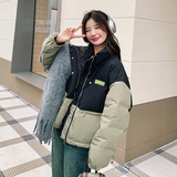 黑绿拼色短款羽绒服女冬季超火好看高级小众加绒保暖面包服厚外套，女装羽绒服，2D113