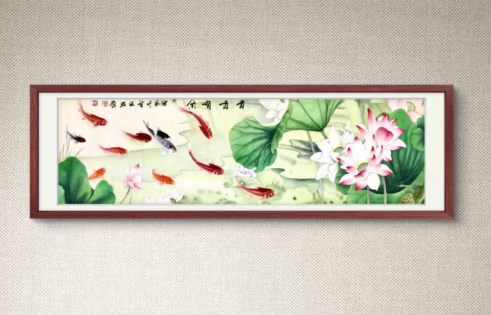 纯手绘名家九鱼图玄关装饰画新中式玄关挂画字画国画花鸟工笔