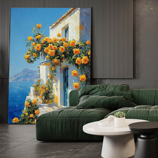 纯手绘莫奈风景肌理画现代简约装 饰油画北欧客厅玄关花卉落地挂画