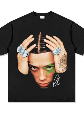 CentralCee美式复古街头嘻哈说唱人物印花重磅纯棉宽松长袖T恤