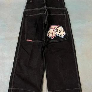 Y2K牛仔裤街头服饰原宿嘻哈复古朋克刺绣宽松牛仔裤男高腰阔腿裤