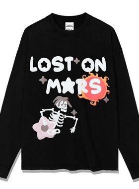 Bluestore水洗短袖T恤宽松百搭男士纯色情侣款长袖潮打底衫