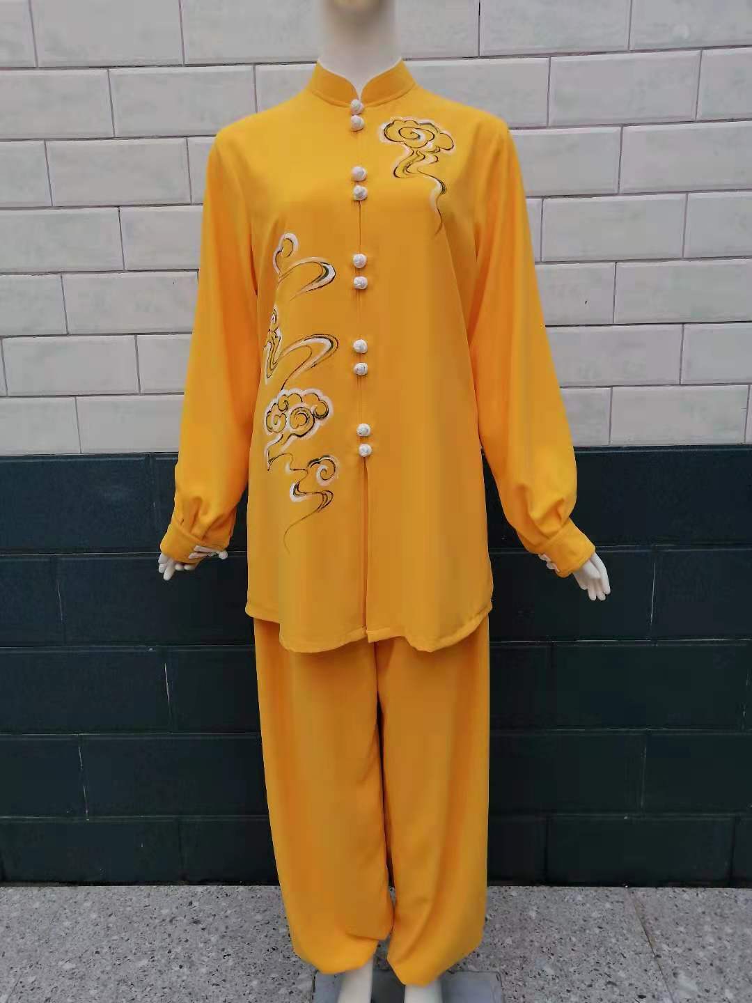 新款陈家沟太极拳飘逸演出服武术练功表演手工绘图太极服垂感