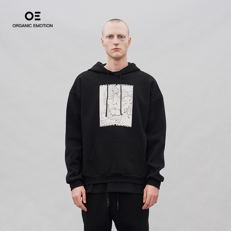 手绘朋克印花连帽卫衣