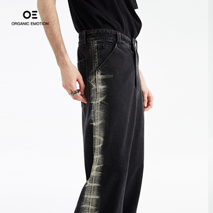 OE原始情绪 水洗渐变黑色宽松微喇长裤 Organic Emotion直筒牛仔裤