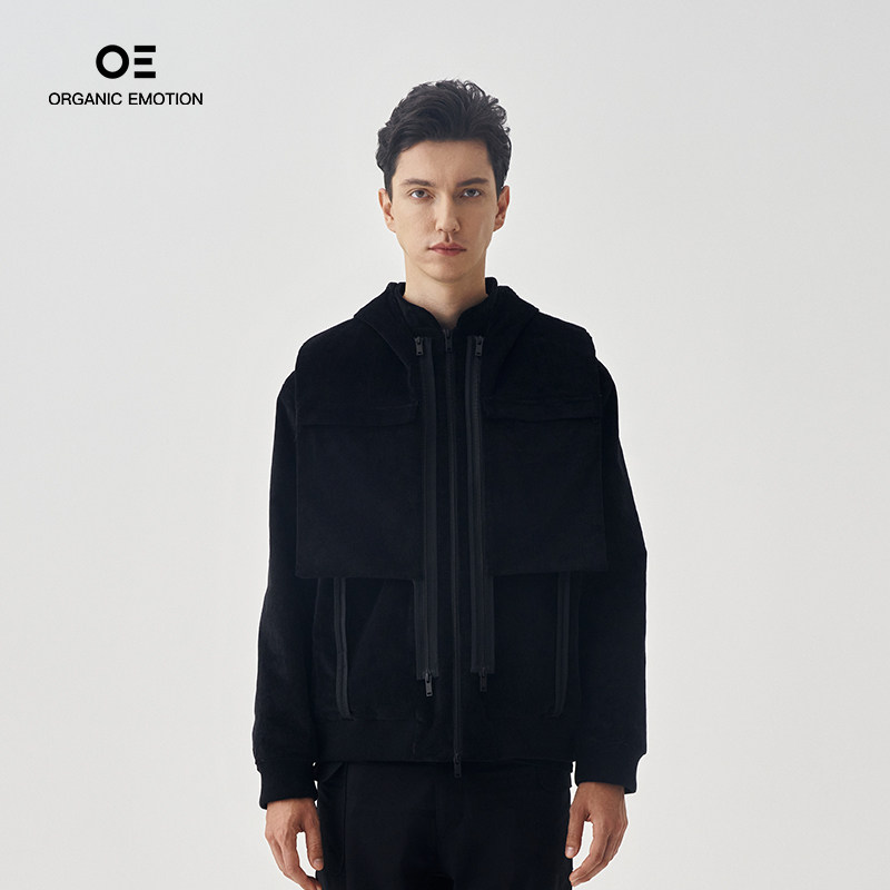 灯芯绒可拆卸织带连帽夹克外套