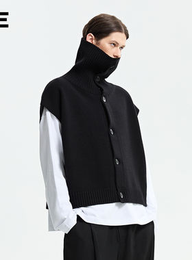 【明星同款】ORGANIC EMOTION 羊毛毛衣叠穿宽松堆领短款马甲 OE