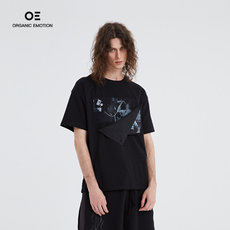 原创休闲可拆卸贴布短袖T恤