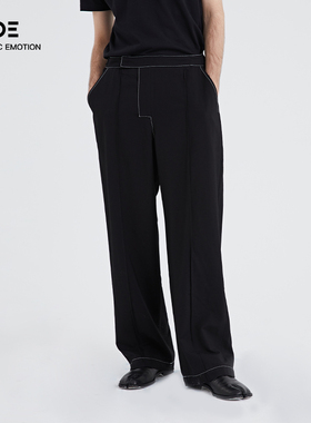 Organic Emotion休闲西裤明线设计直筒高腰宽松长裤 OE原始情绪