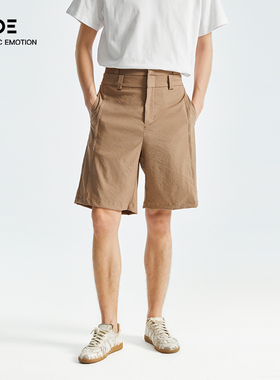 Organic Emotion咖色五分裤双腰设计天丝混纺休闲短裤 OE原始情绪