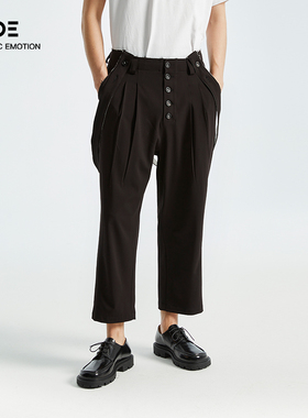 OrganicEmotion八分裤先锋解构设计可拆卸背带休闲裤 OE原始情绪