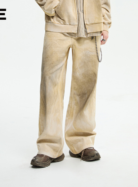 【明星同款】ORGANIC EMOTION 印花牛仔裤喷马骝水洗废土风长裤OE