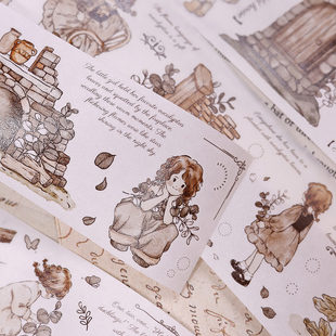 小白家文创盐铺新版小镇秘语轻复古盐系人物和纸PET切模手帐胶带