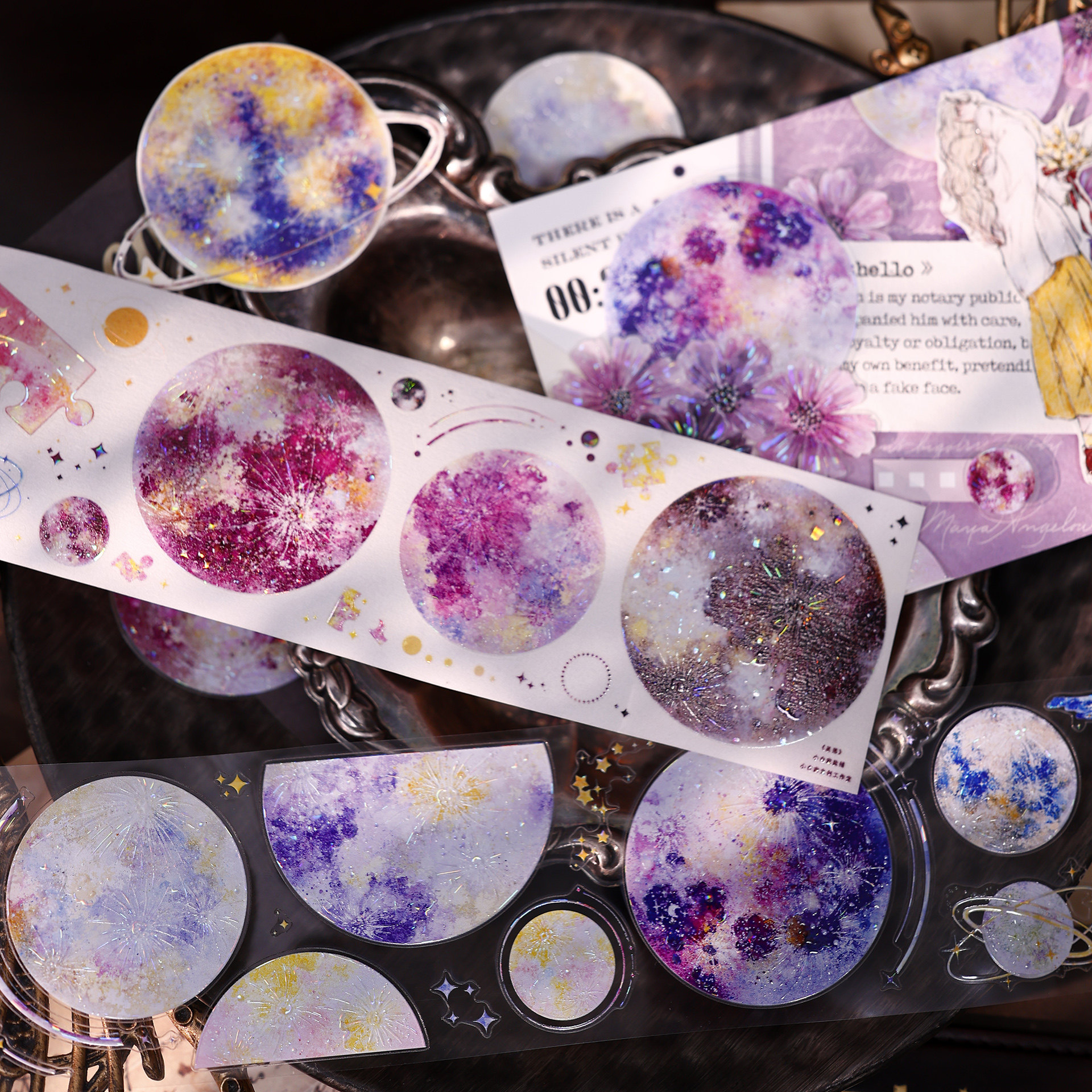 小白家文创新品梦幻星球星落和纸PET贝壳光模切手帐背景装饰胶带