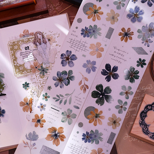 小白家文创【青书】轻复古盐系蓝绿小花卉和纸PET切模手帐贴胶带