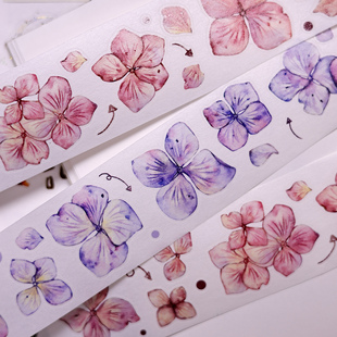 小白家文创绣球轻复古盐系小花打底百搭和纸pet切模手帐胶带拼贴