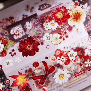 小白家文创新品红果凝香花果轻复古和纸PET贝壳光切模手帐胶带