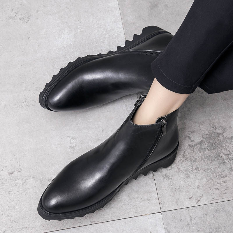 Europe and America Trend Riding boots England Soft leather leisure time Bootie The thickness of the bottom Increase Chelsea genuine leather Pointed bootsin the Men's Shoes, Boots, Riding boots category - from Buy2taobao.com to provide professional Taobao agent buy service