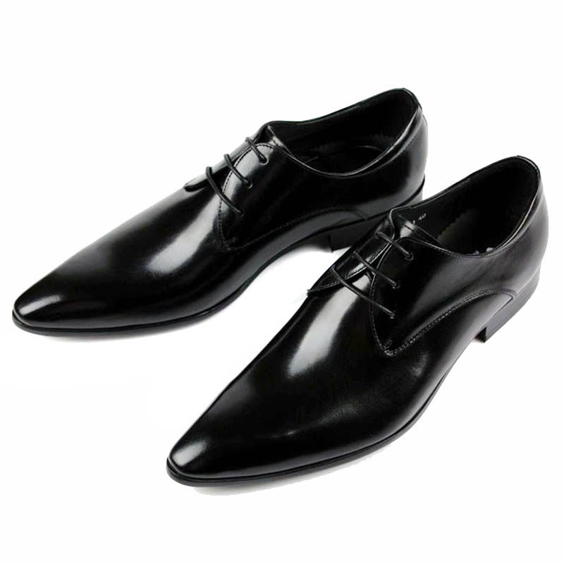 春秋潮流真皮男尖头皮鞋英伦时尚男鞋小牛皮透气正装商务结婚男鞋