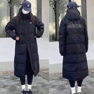 阿迪达斯adidas羽绒服男女情侣装户外保暖防风长款连帽外套KF6748