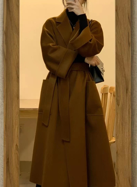 黑色双面呢羊绒大衣女中长款韩版2025秋冬新款睡袍小个子毛呢外套