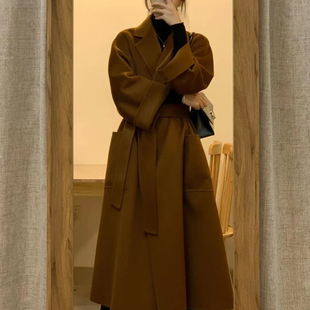 黑色双面呢羊绒大衣女中长款韩版2025秋冬新款睡袍小个子毛呢外套