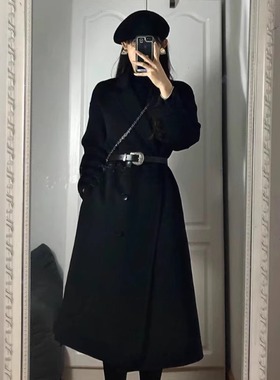 2025秋冬新款羊绒大衣女高级感赫本风黑色双面呢加厚显瘦羊毛外套