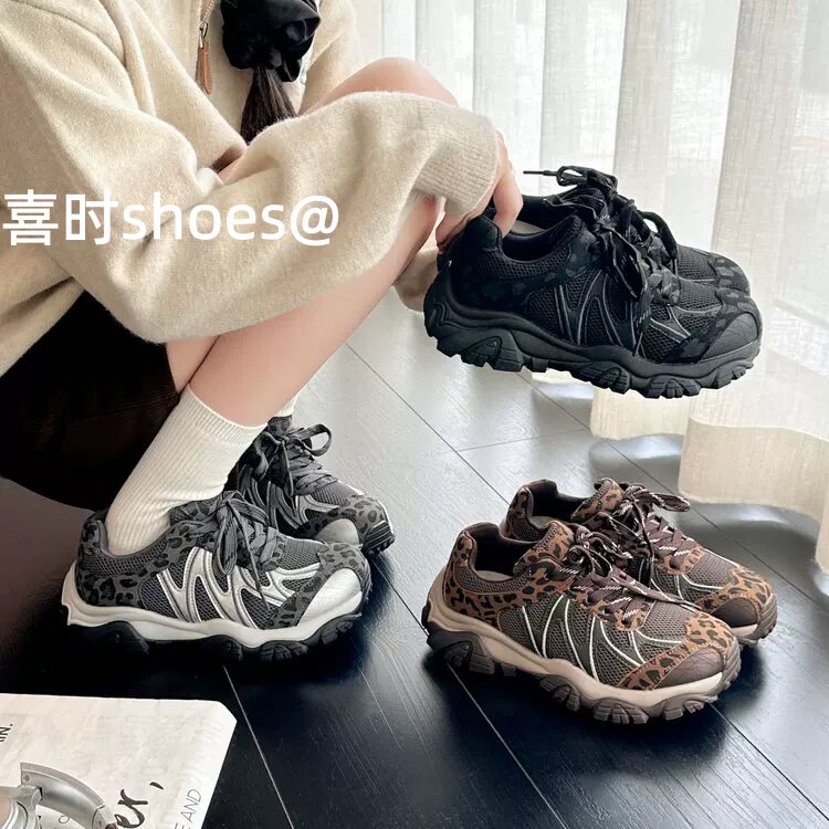 复古豹纹厚底老爹鞋女2026新款今年流行爆款时尚百搭运动休闲鞋子