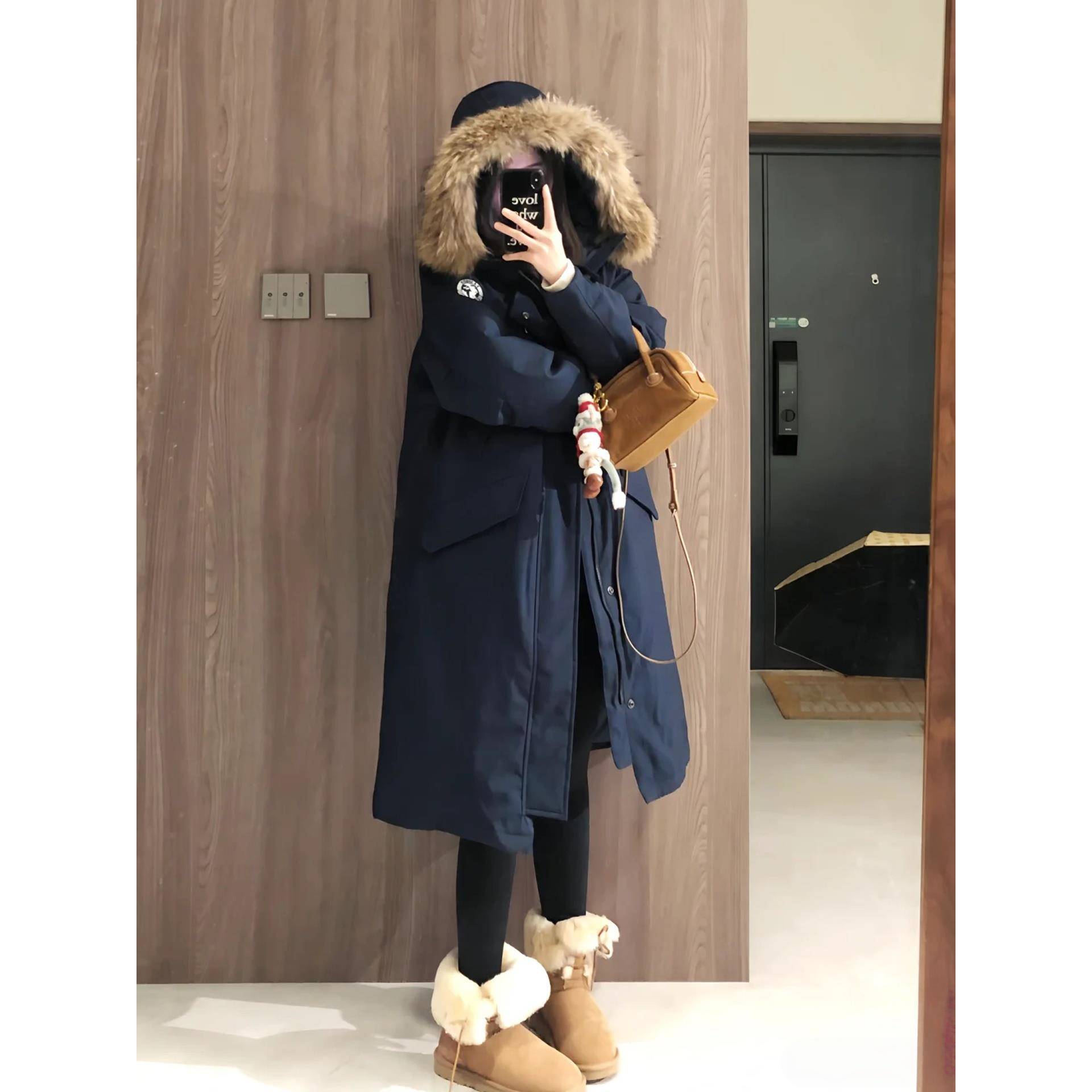 美式覆古长款大毛领羽绒棉服女2025年冬季新款加厚棉衣派克服外套