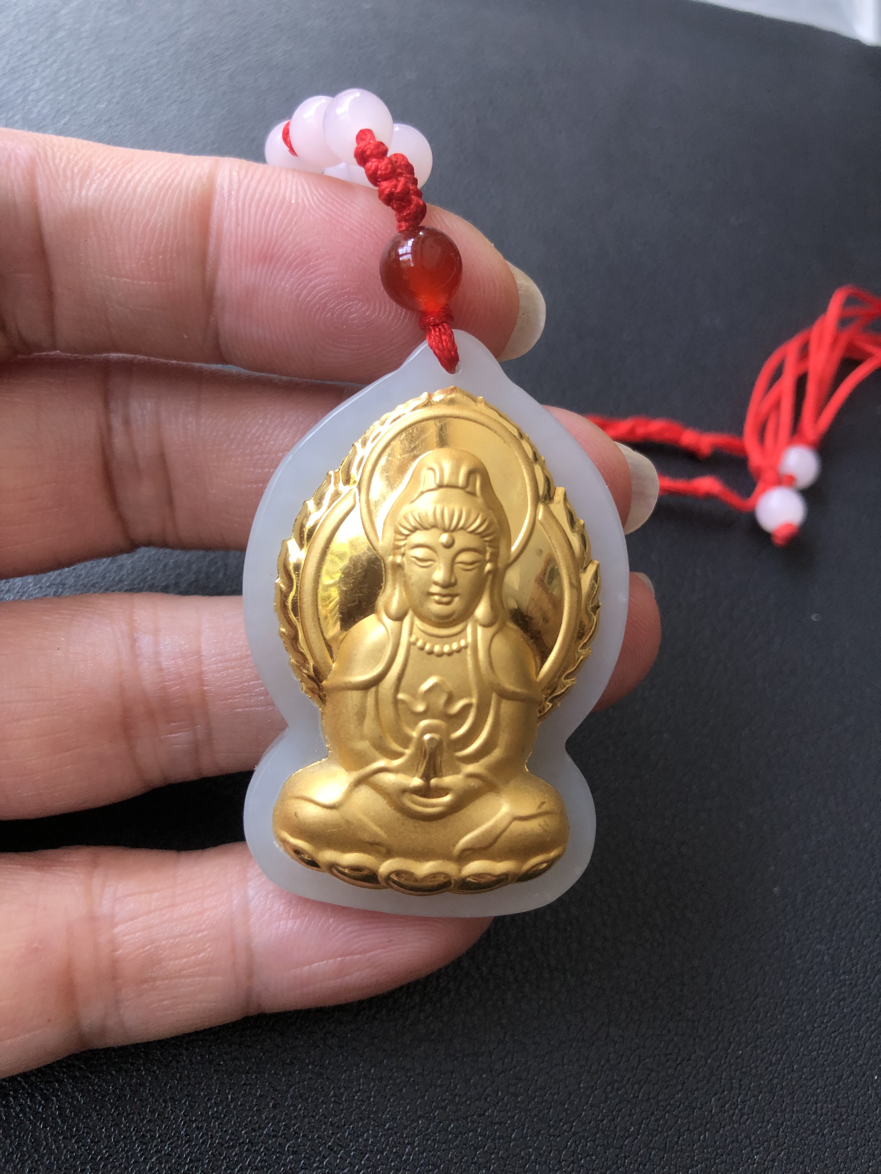 金镶玉观音吊坠天然和田玉观世音挂件足金玉石菩萨玉佩正品项链