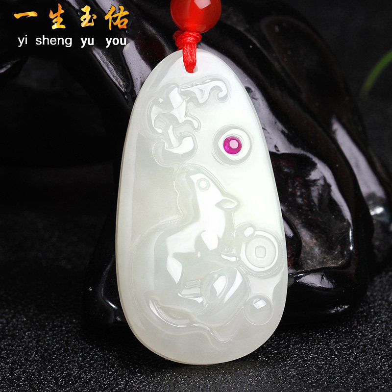 一生玉佑和田玉吊坠女十二生肖吊坠籽料猪年转运白玉坠水滴型包邮