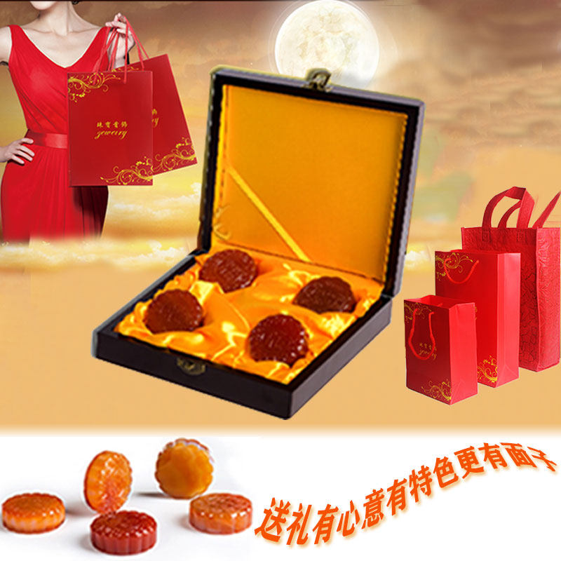 高档中秋月饼礼盒装正品玛瑙玉石月饼玉髓花好月圆摆件送礼佳品