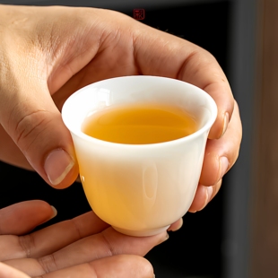 手工冰种璞玉茶杯羊脂玉玉瓷杯子德化白瓷陶瓷功夫瓷杯高档主人杯