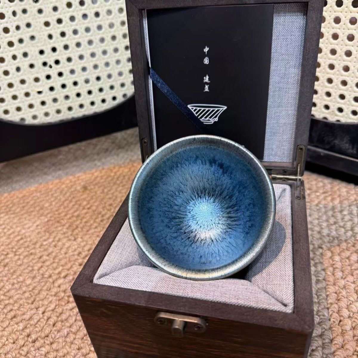 建阳百花建盏茶杯手工银毫茶盏主人杯陶瓷品茗杯窑变茶具礼品装