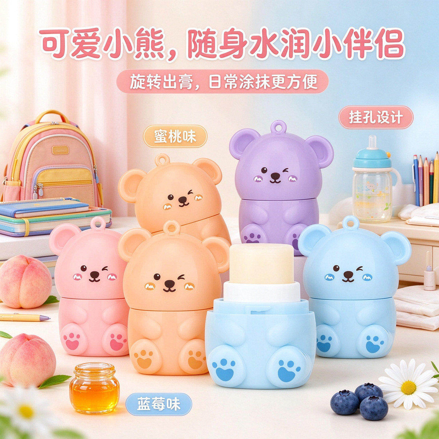 水果熊萌宠唇膏滋润保湿防干裂