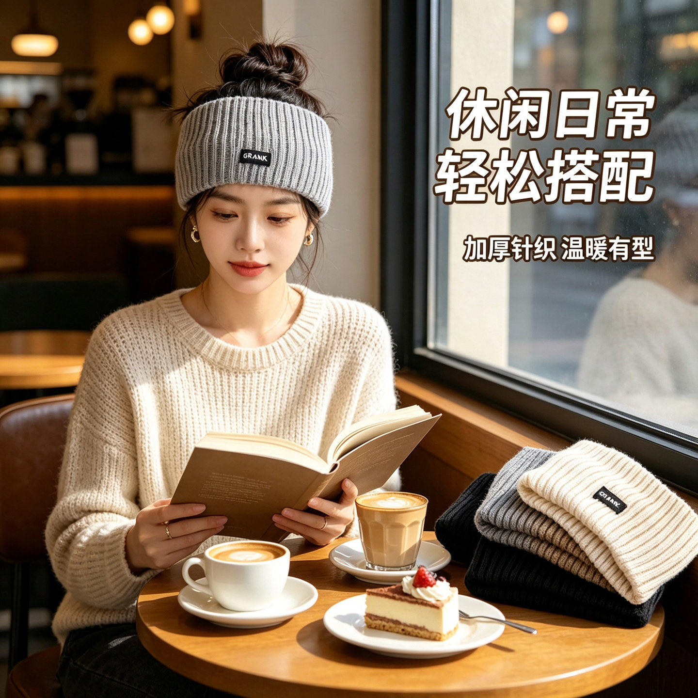 针织厚发带女宽边毛线保暖