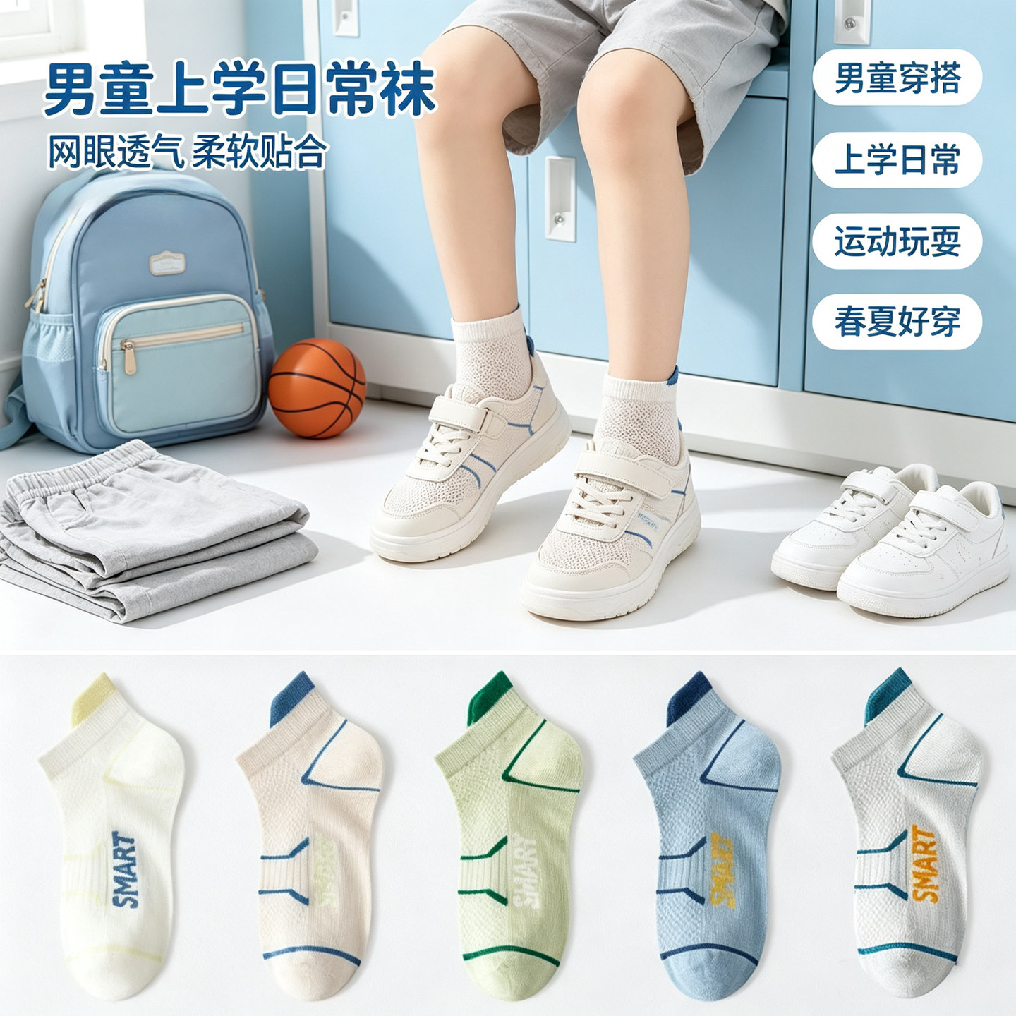 儿童网眼透气短袜薄款不掉跟