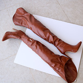 超长过膝长筒靴棕色大腿靴尖头细高跟靴子大码 CD骑士靴12CM秋冬季