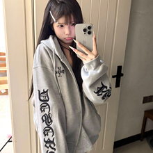 0123start美式华夫格哥特风字母连帽卫衣女秋冬加厚开衫拉链外套