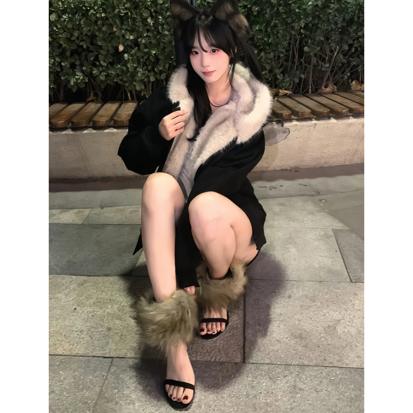 FDR 加绒加厚棉服女冬季新款座山雕毛茸茸连帽外套派克服羽绒服潮