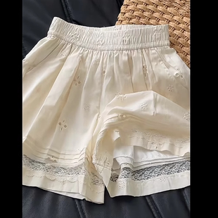 超舒服的裤子！简约日常通勤度假感镂空蕾丝飘飘休闲裤遛弯短裤夏