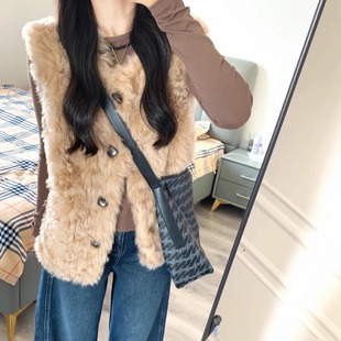 番茄侠蒙田老钱双面穿两色毛毛马甲外套女仿托卡皮毛一体坎肩马夹